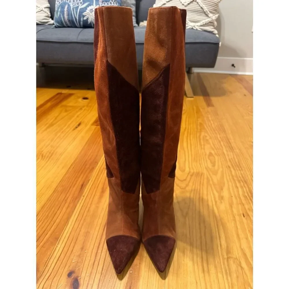 Ulla Johnson Jerri Cowhide Suede Patchwork Knee High Tall Boots Size EUR 38 US 8